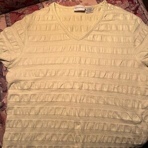 Cream Ruffled V-Neck Short Sleeve T-Shirt